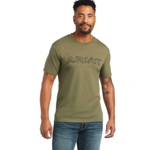 Ariat Men's Military Heather Green Barbed Wire Cotton Short Sleeve Tee Shirt XL - Picture 1 of 6